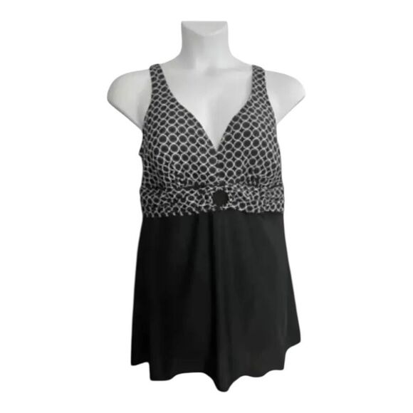 Avenue Summer Women Modest Plus Size Swim Dress 22 Black One Piece V-neck - Picture 1 of 14